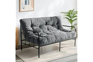 MAXYOYO 6" Futon Mattress Full Size, Tufted Futons Sofa Couch Bed with Twisted Rope Design Edging, Thick Corded Fabric Floor Mattress for Adults, Shredded Foam Filling (Frame Not Included), Dark Grey