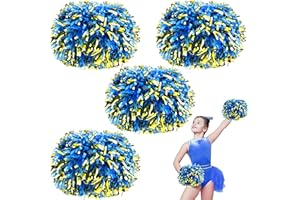 HOLENGS 4Pcs Cheerleading Pom Poms for Kids, 2 Pair Cheerleader Pompoms with Baton Handle, Squad Pompoms for Boy Girl Adults School Team Spirit Sports Cheering Game