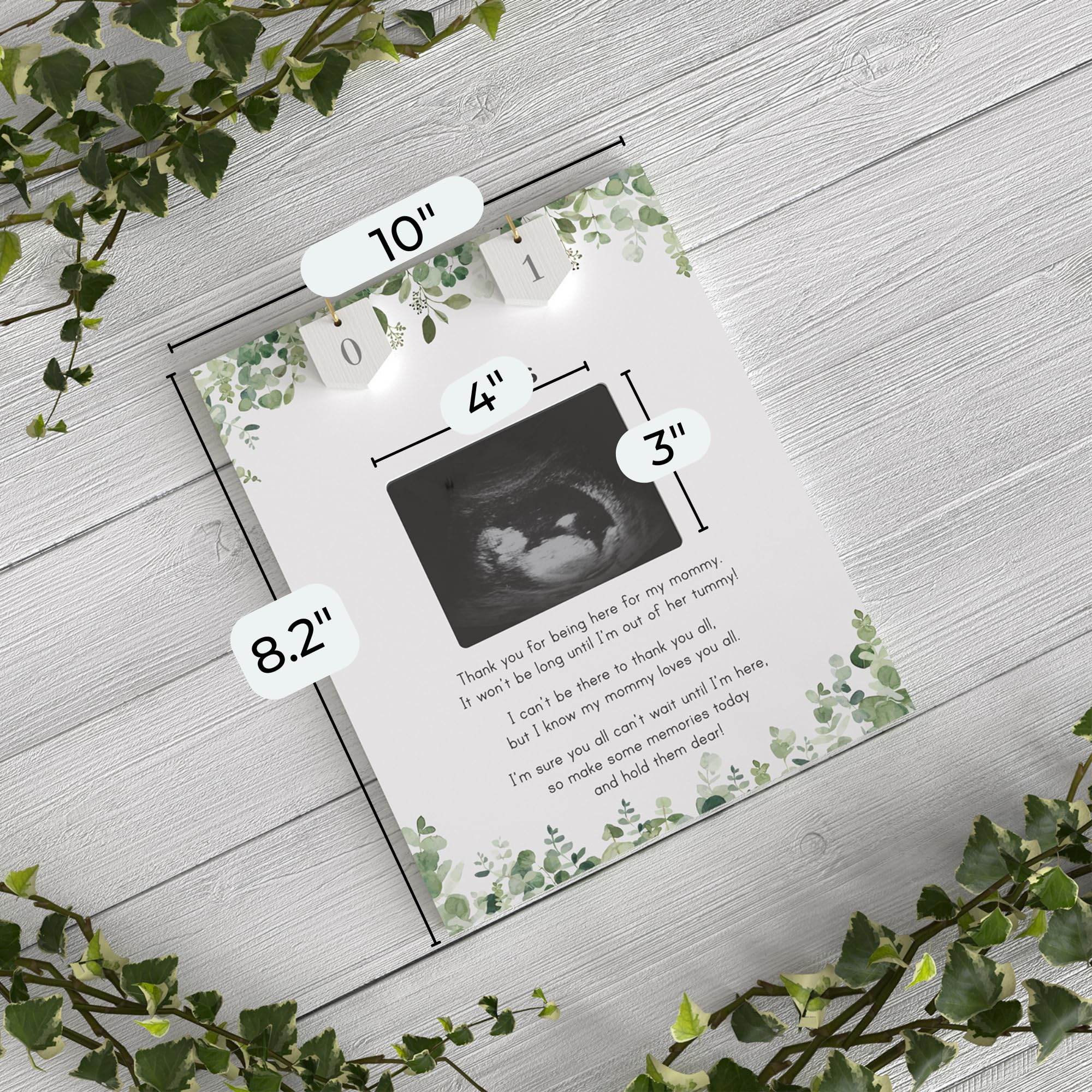 Greenery Baby Shower Games Welcome Sign - A Message from The Bump, Pregnancy Announcements Ideas, Gender Reveal Party Gifts, Ultrasound Baby Sonogram Picture Frame, New Mom Expecting Parents Keepsake