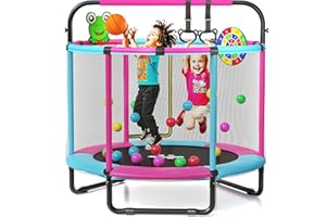 Happin® 55â€ Toddler Trampoline Indoor & Outdoor Playset, 5FT Kids Trampoline, Ultra Safe Mini Trampoline for Kids with Safety Enclosure Net, Gifts for Birthday with Basketball Hoop