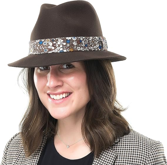 ladies brown fedora hat
