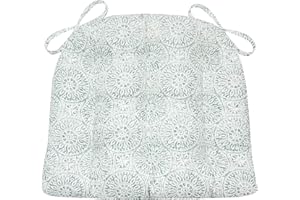 Barnett Home Decor Tibet Spa Dining Chair Pad with Ties - Extra-Large Size 18 Chair Cushion - Latex Foam Fill - Machine Washable, Reversible, 100% Cotton, Made in USA (Blue-Green Mandalas/XL)