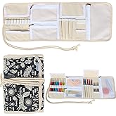 Teamoy Crochet Hook Case, Roll Bag Holder Organizer for Various Crochet Needles and Knitting Accessories, Compact and All-in-place, Animal World