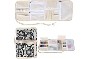 Teamoy Crochet Hooks Holder, Canvas Roll Organizer with Zippered Web Pockets for Various Crochet Needles and Knitting Accesso