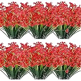 JEMONG 20 Bundles Artificial Flowers Outdoor UV Resistant Fake Flowers No Fade Faux Plastic Plants Garden Porch Window Box Decorating (Deep Red)…