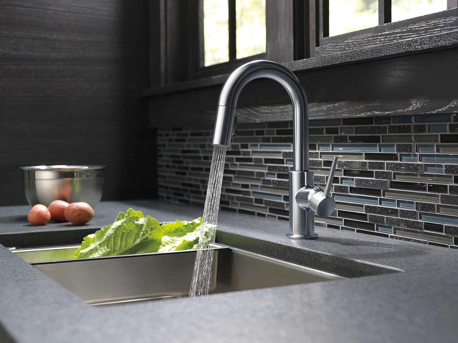 Delta Faucet Trinsic Single-Handle Bar-Prep Kitchen Sink Faucet with Pull Down Sprayer and Magnetic Docking Spray Head, Arctic Stainless 9959-AR-DST - Touch On Kitchen Sink Faucets - 