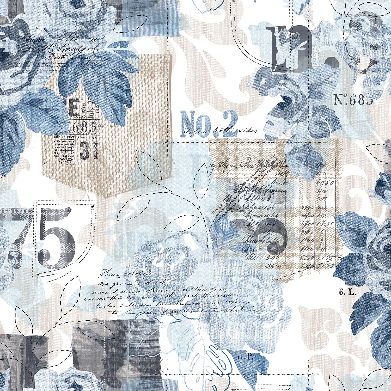 Galerie G56264 Nordic Elements Vintage Postcard Wallpaper, Dark Blue, 10m x 53cm