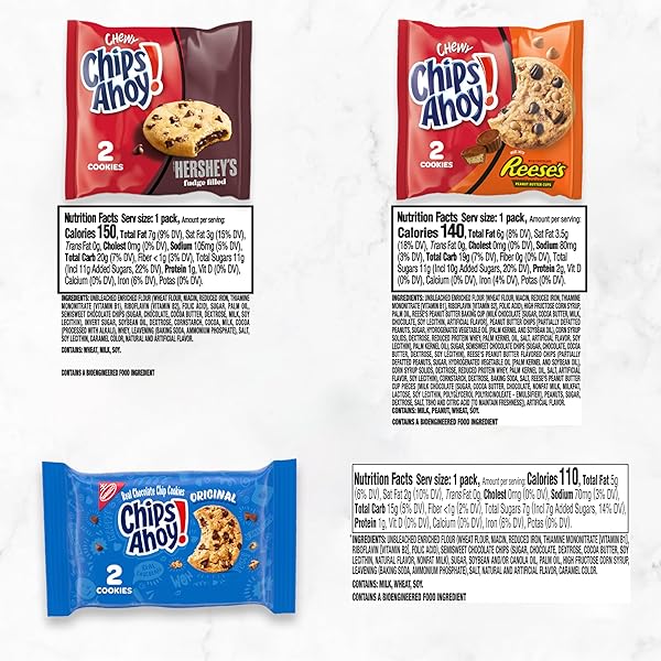 CHIPS AHOY! COOKIES VARIETY PACK, ORIGINAL CHOCOLATE CHIP, CHEWY CHOCOLATE CHIP WITH REESE’S PEANUT BUTTER CUPS & CHEWY HERSHEY’S FUDGE FILLED SOFT COOKIES, 50 SNACK PACKS
