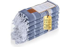 GOLD CASE HOME COLLECTION Gold CASE Turkish Hand Towels for Bathroom Set of 6 – 20 x 40'' – 100% Cotton Bathroom Hand Towels – LYCIA Towel for Spa, Face, Tea & Dishcloth – Decorative Cloth – Navy Blue