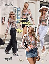 Zeagoo Floral Mesh Long Sleeve Tops for Women Sheer