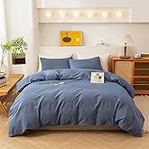 ECOCOTT Denim Blue Duvet Cover King Size, 100% Washed Cotton 1 Duvet Cover with Zipper and 2 Pillowcases, Ultra Soft and Easy Care Breathable Cozy Bedding Set (Denim Blue, King)