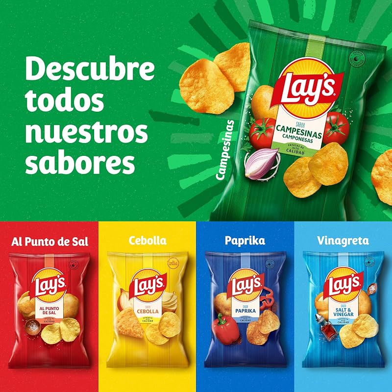 Lay's Campesinas, batatas fritas cultivadas de forma sustentável com sabores vegetais, produto snack, saco único, 150g