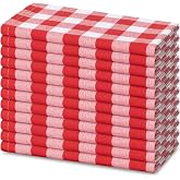 Blue Needles Gingham Buffalo Plaid Cotton Dinner Napkins Set of 12-18"x18" | Red &amp; White, Soft, Reusable, Machine Washable, Dinner Table, Fall, Thanksgiving, Event Parties, Everyday Use, Cloth Napkins
