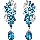 BriLove Women's Bohemian Boho Crystal Flower Wedding Bridal Chandelier Teardrop Bling Dangle Earrings