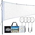 Franklin Sports Badminton Net Sets - Outdoor Backyard + Beach Badminton Net + Equipment Set - (4) Rackets + (2) Birdies + Portable Net Included - Adults + Kids Set