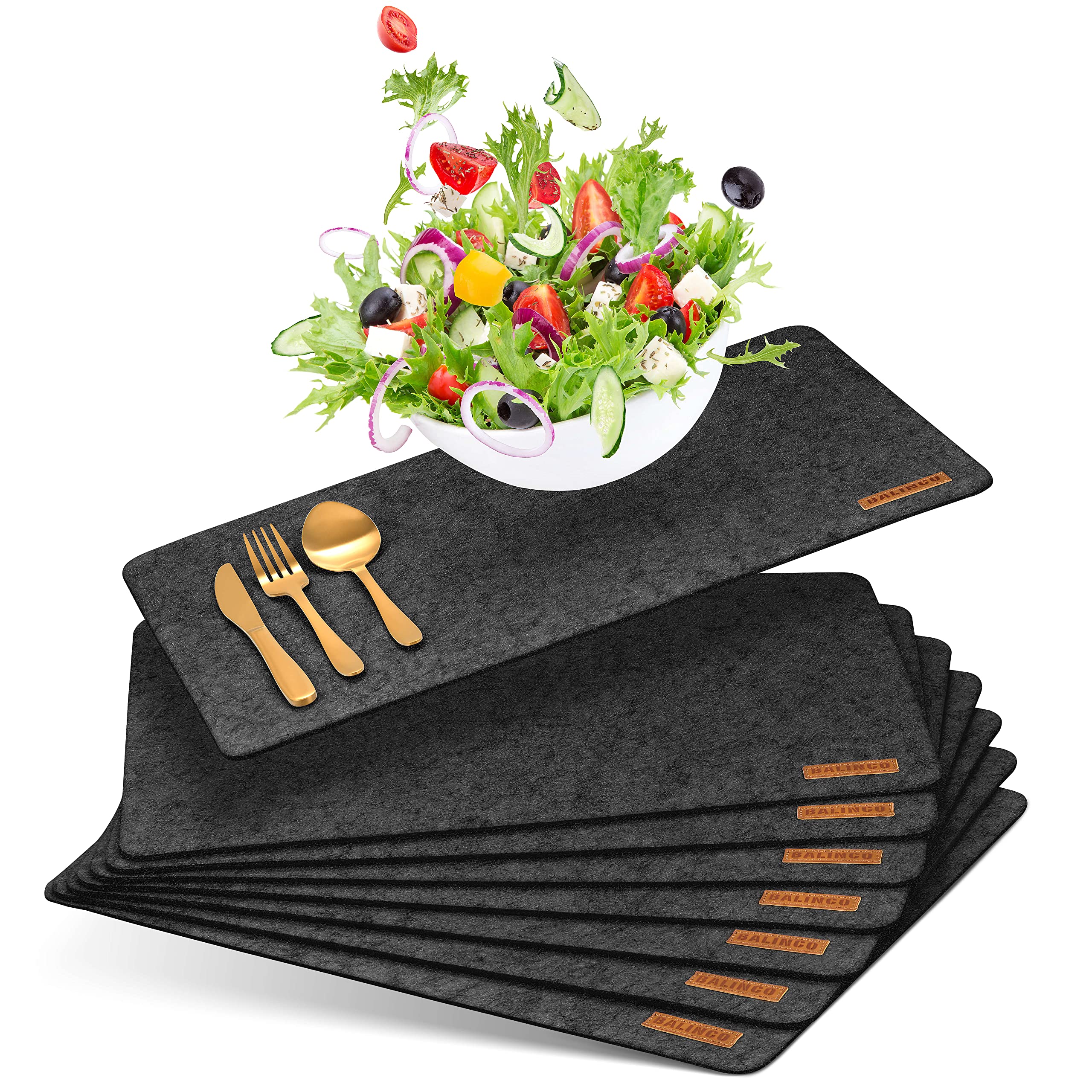 Balinco Placemat Felt, washable, heat resistant, easy to clean, plate coaster, placemat, felt coaster, set of 8 (anthracite)