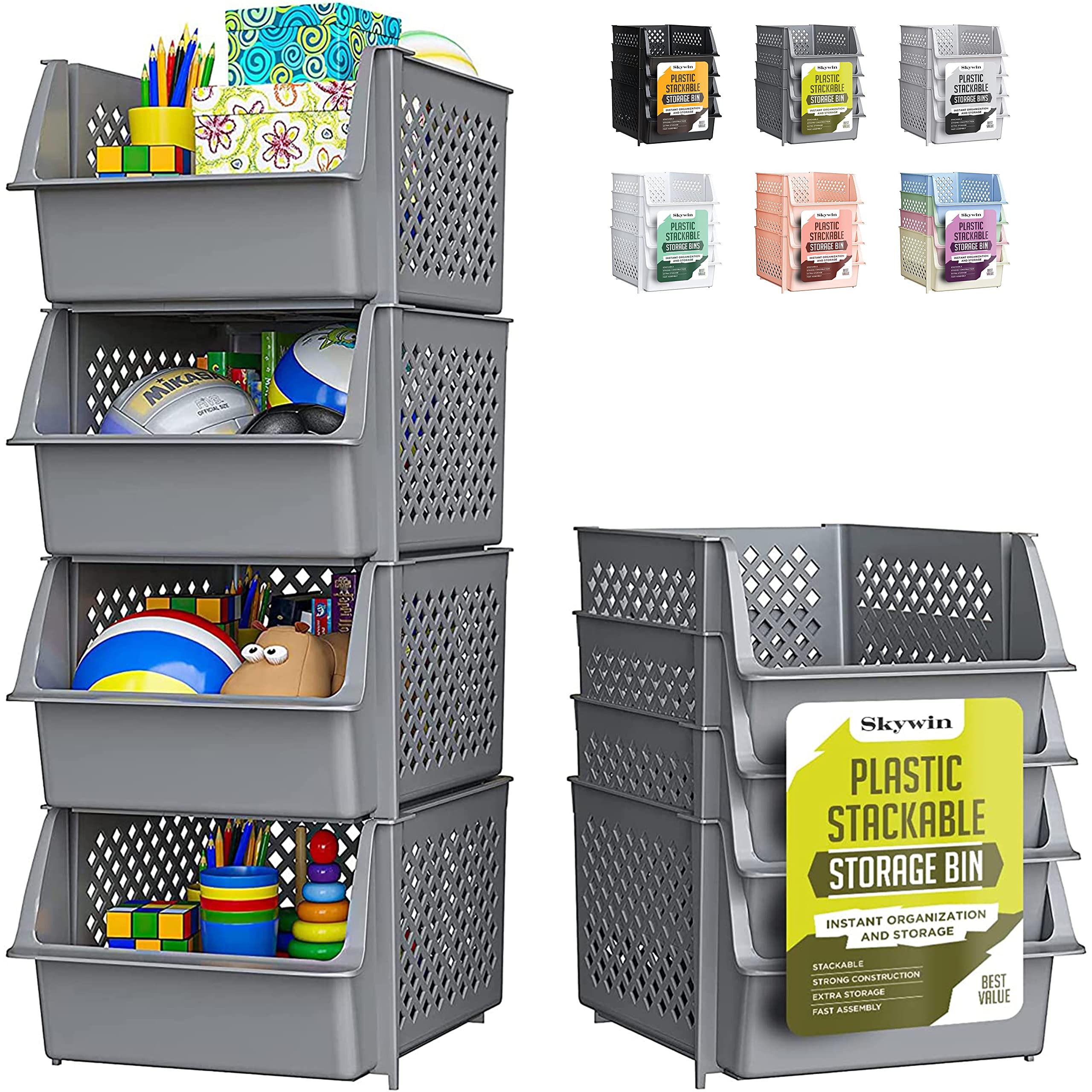 Photo 1 of TidyFriend Stackable Storage Bins for Closet Organizers and Storage 4 Pack, Garage Storage Bin Stackable, Bathroom and Garage Organizer (Grey)