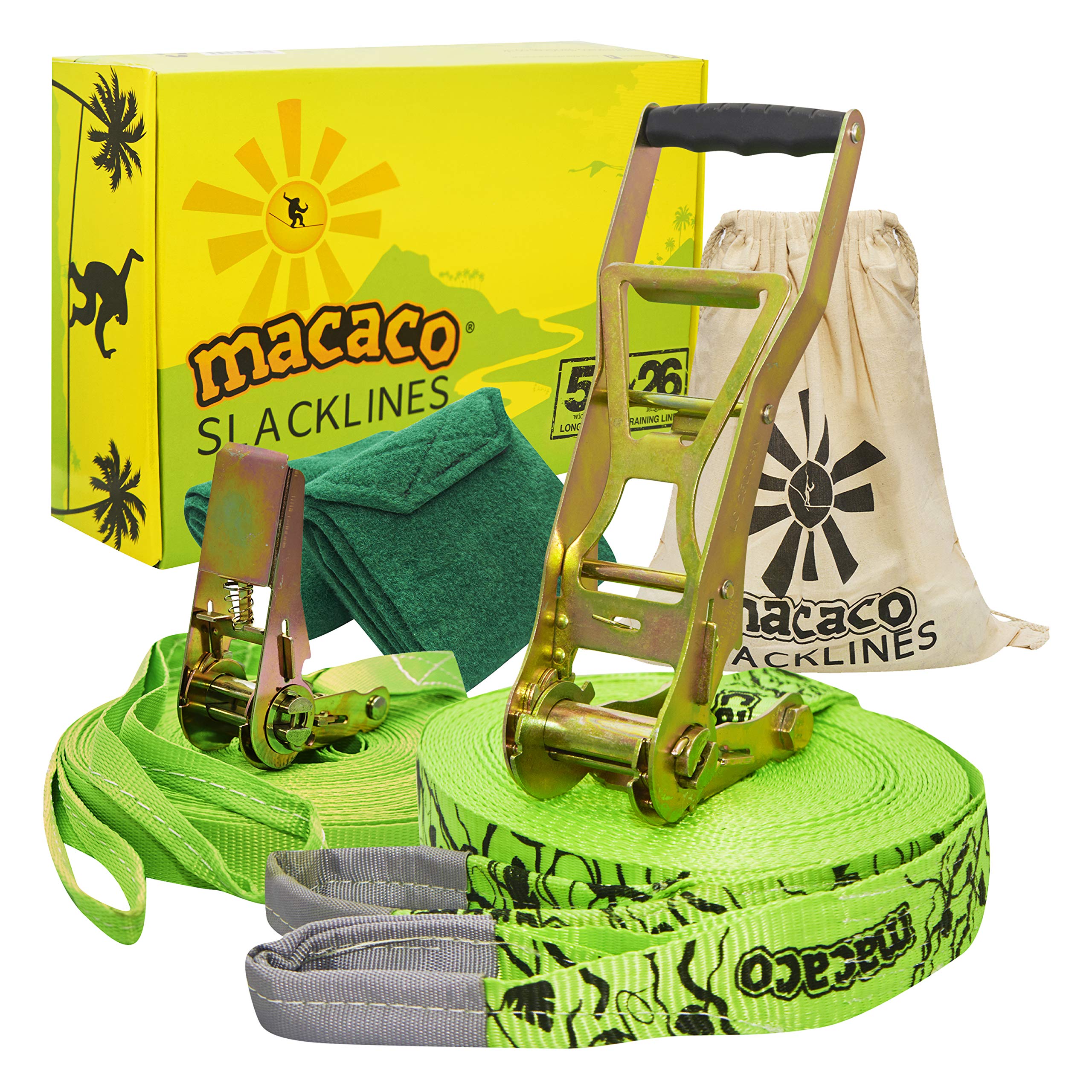 Macaco Unisex's Slackline kit Long with Training line, Green, 26M