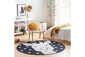 Hauteloom Kids Room, Nursery Round Area Rug - Outdoor Patio Safe - Animal Baby Giraffe Playroom Carpet - Beige, Gray, Black, Cream - 5'3"