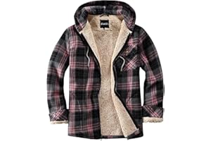 Elesuit Women's Full Zip Fleece Flannel Jacket Plaid Hooded Jackets Sherpa Lind Hoodies for Women