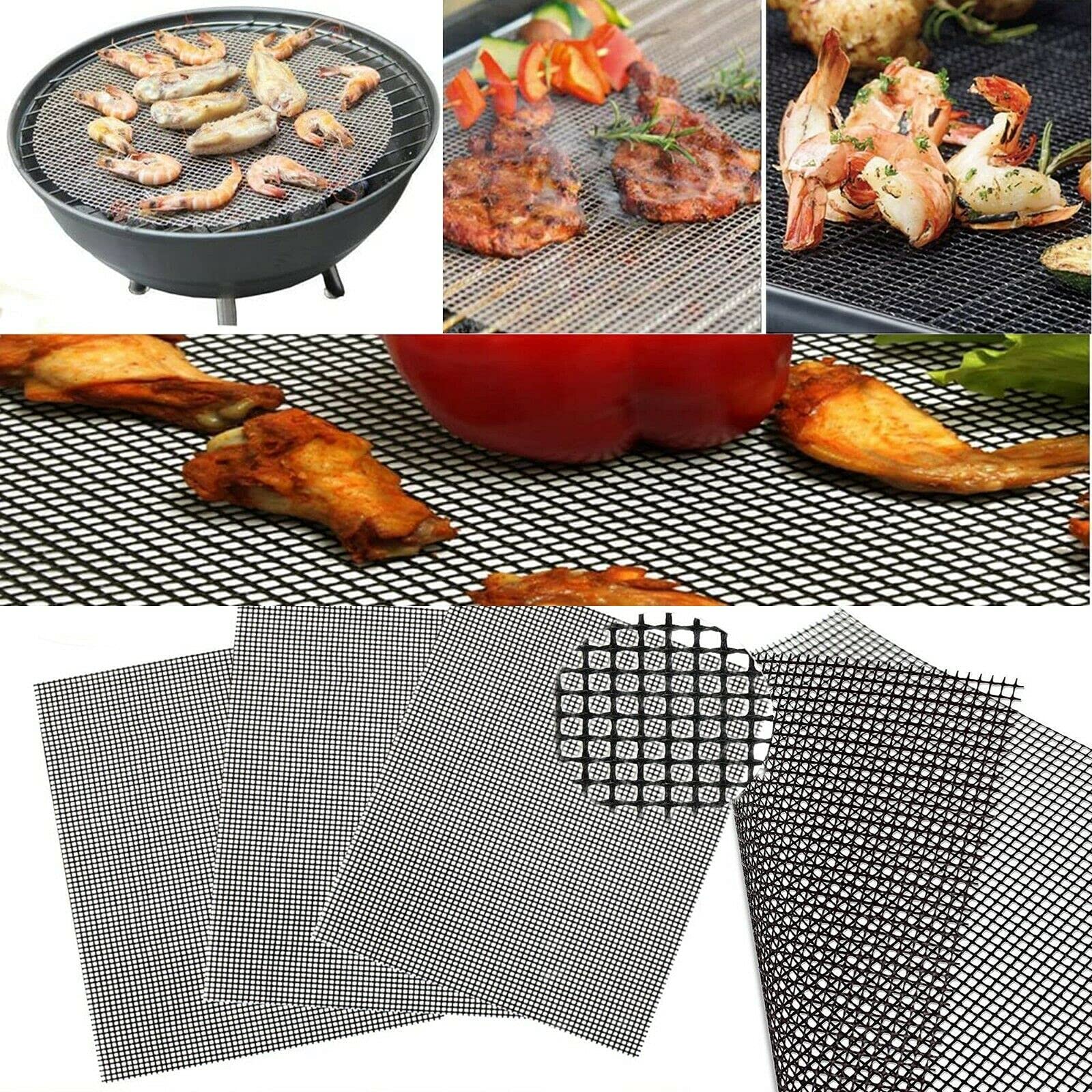 Non-Stick BBQ Grill Mesh Mat - Reusable and Fire Resistant Outdoor Barbecue Sheet