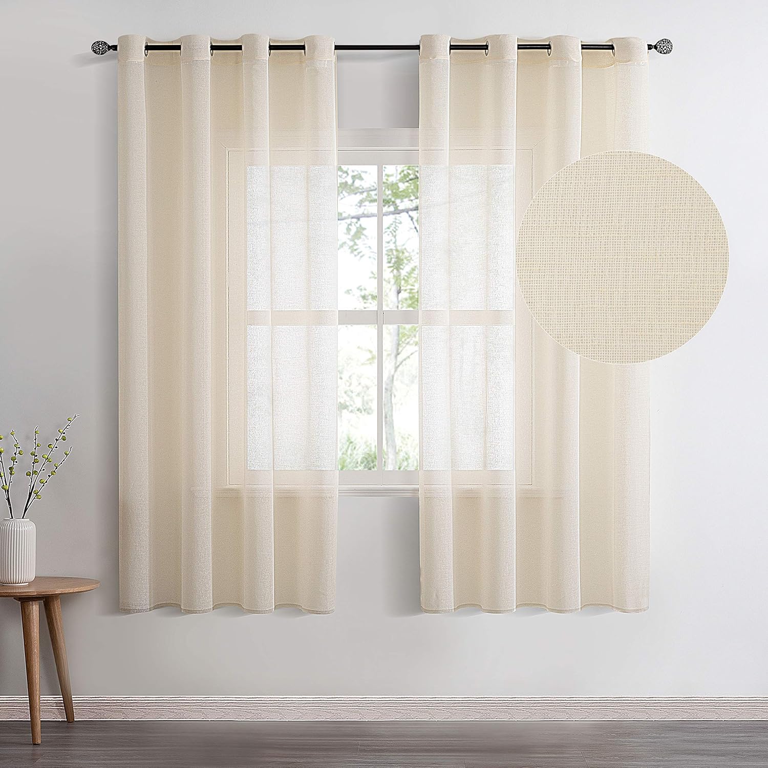 Topfinel Beige Sheer Curtains Faux Linen Curtains Plain Curtains Linen