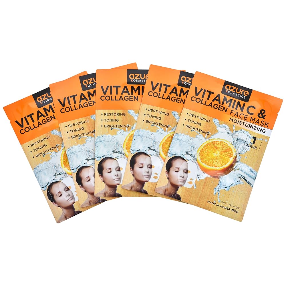 Collagen and Vitamin C Moisturizing Face Mask by Azure 5 Pack aooty