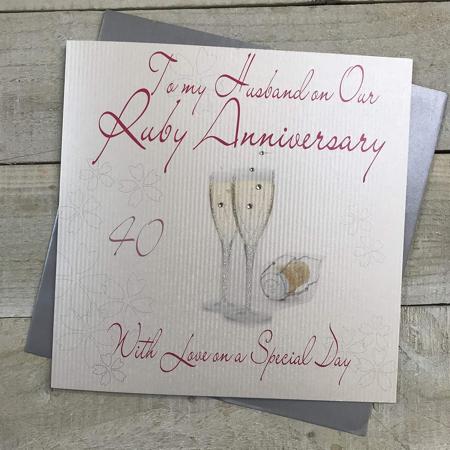 Amazon Com White Cotton Cards Code Xlwa40h To My Husband On Our Ruby Anniversary Handmade Large 40th Ruby Anniversary Card Champagne Glases Home Kitchen