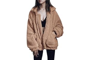 ECOWISH Women Jacket Winter Coat - 2025 Fur Fleece Long Sleeve Sherpa Faux Fuzzy Fall Teddy Fluffy Zip Lapel Outfits