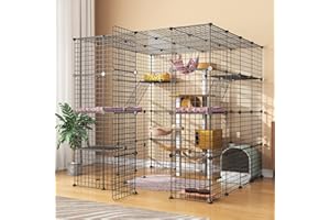 Oneluck Large Cat Cage Indoor Cat Playpen Metal Wire Kennels Crate Small Animal Cage for Kitten Guinea Pig, Bunny and Chinchilla Ideal for 1-3 Cat, 55L x 55W x 55H Inchs