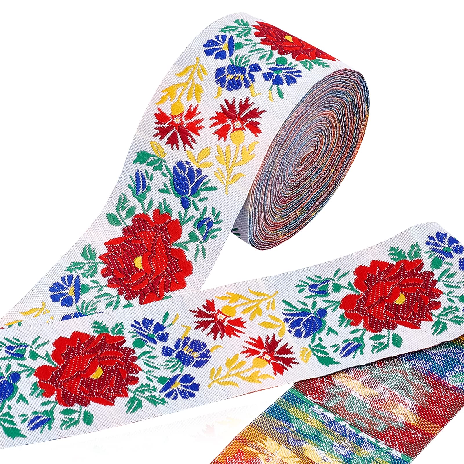 PH PandaHall 5cm Wide Jacquard Ribbon, 10m Vintage Woven Trim Floral Ribbon Fabric Trim Fringe Embroidered Ribbons for Boho Clothing Sewing Collar Curtain Embellishment Decoration