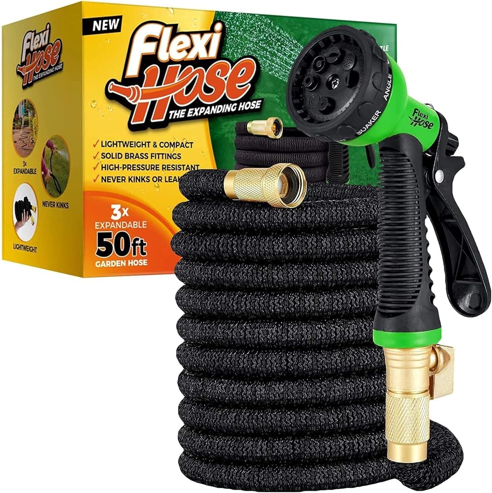 Flexi Hose Extendable Garden Hose 15m 8-Pattern Spray Gun Brass Fittings