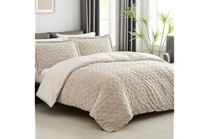 Topcee Beige Duvet Cover Queen Size-Tufted Queen Duvet Cover Set-Extremely Fluffy Soft Plush, 3 Pieces with Zipper Closure (1 Bedding Duvet Cover 90x90 inches and 2 Pillow Shams)