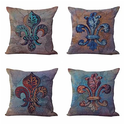 Amazon Com Set Of 4 Cushion Covers Fleur De Lis French Lily
