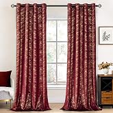 Chorowl Luxury Burgundy Velvet Curtains for Living Room Foil Print 84 Inch | Luxury Christmas Red Blackout Window Drapes,Soft,Thick,Thermal Insulated,Bedroom Dining Room Decorative,Grommet,2 Panels