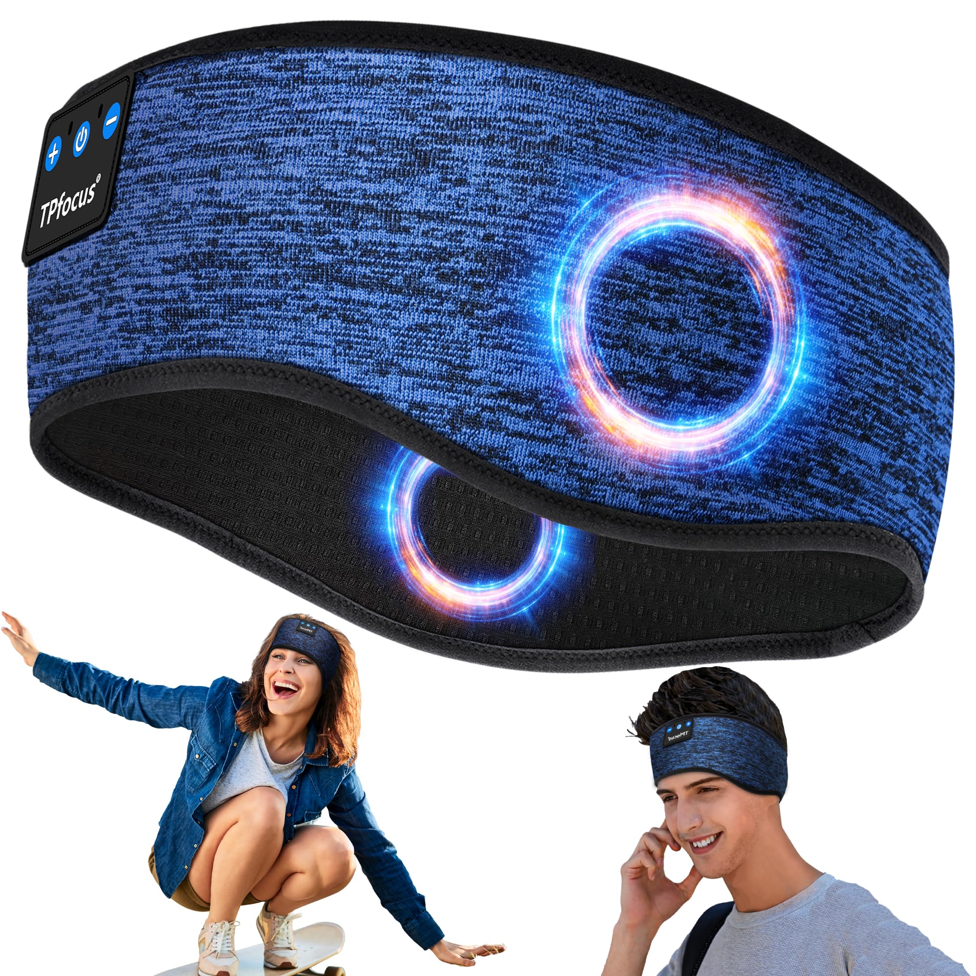 TPfocus Sleep Headphone Headband Bluetooth Soft Headphones for Sleeping|Sports with Thin Speakers, Wireless Music Earphones Tech Sleep Gifts for Men Women Yoga/Meditation (Blue)