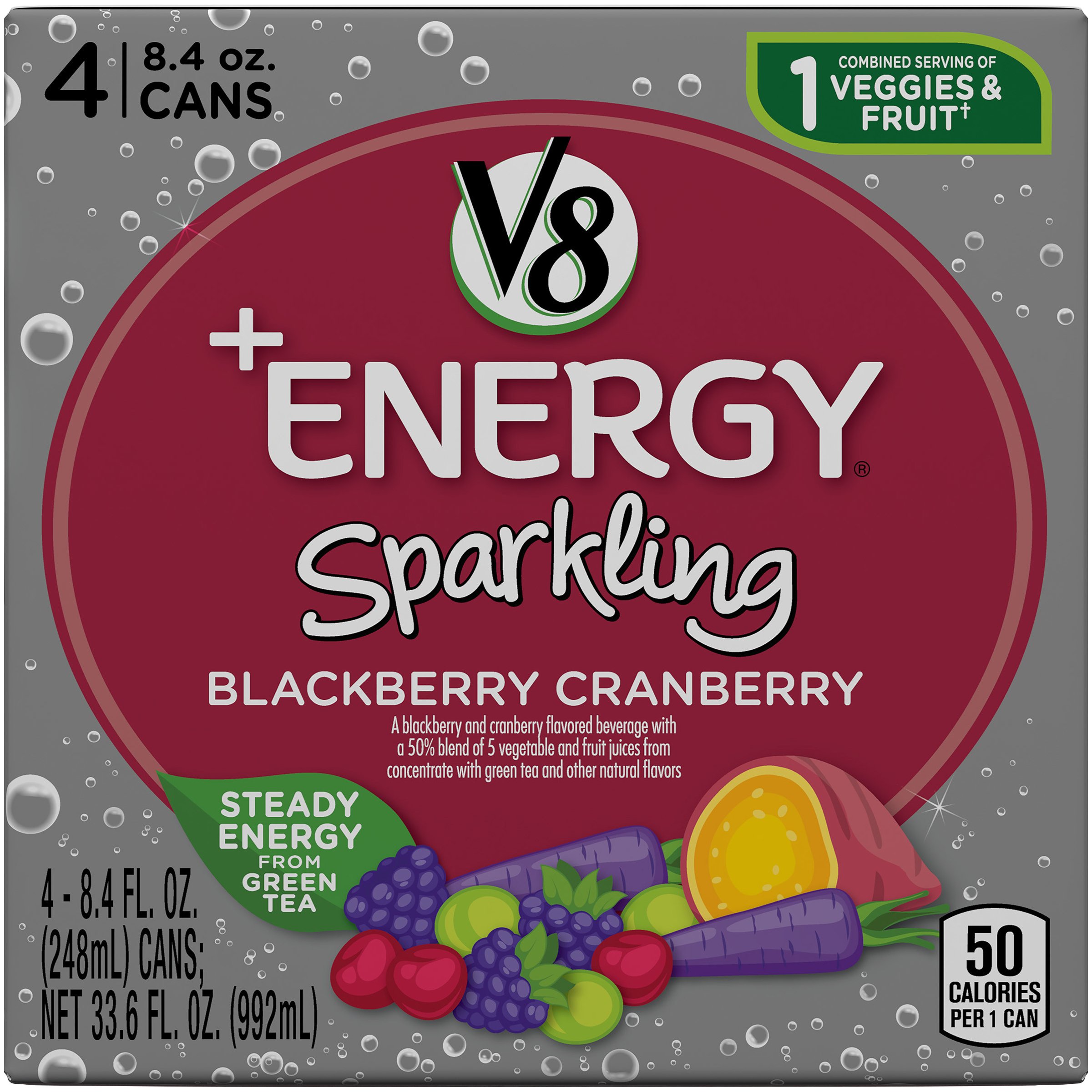 V8 +Energy, Sparkling Juice Drink with Green Tea, Orange Pineapple, 8.4 oz. Can (6