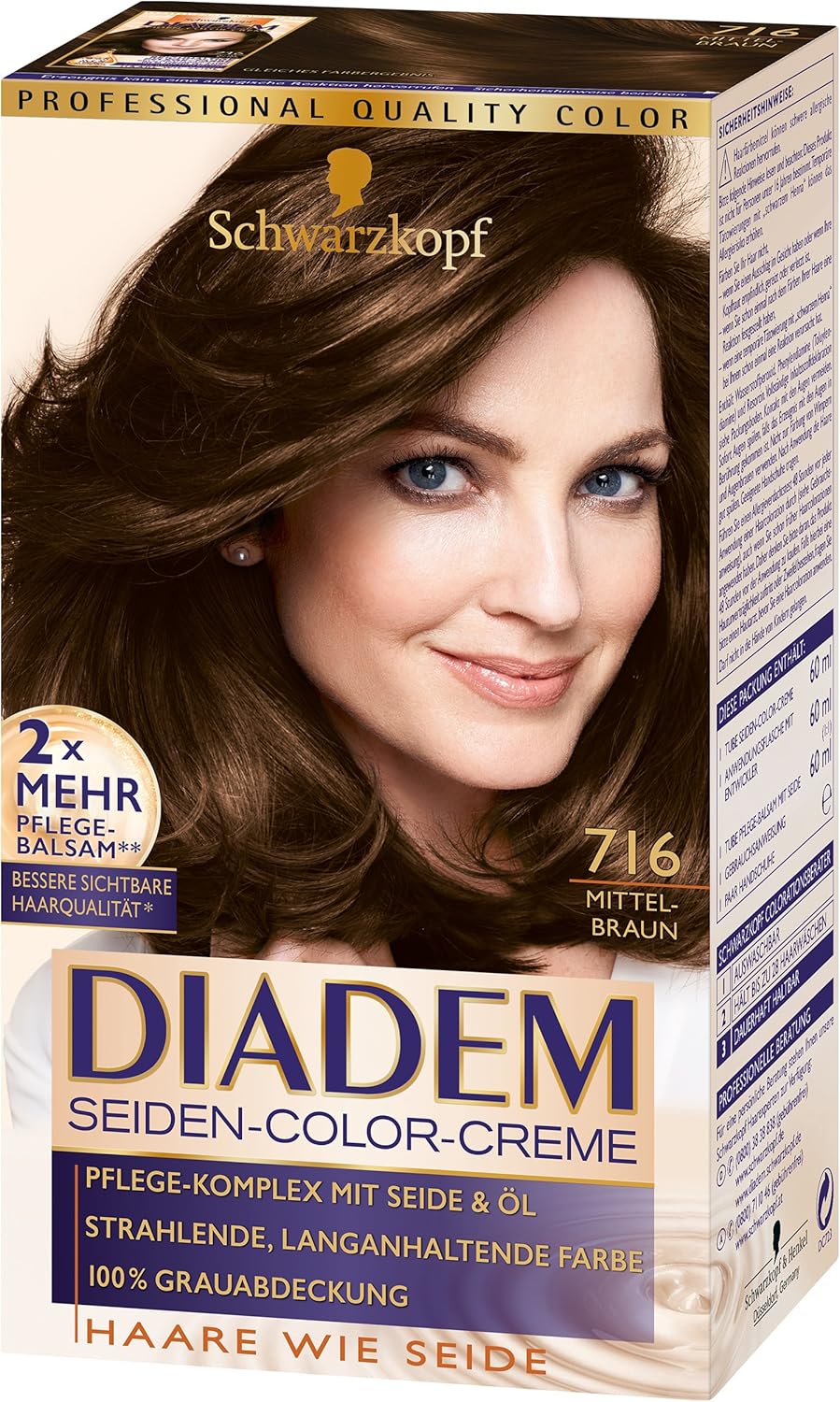 Poly Diadem Seidencolor Creme Nr 716 Mittelbraun Schwarzkopf Diadem Seiden-Color-Creme, 716 Mittelbraun Stufe 3, 3er