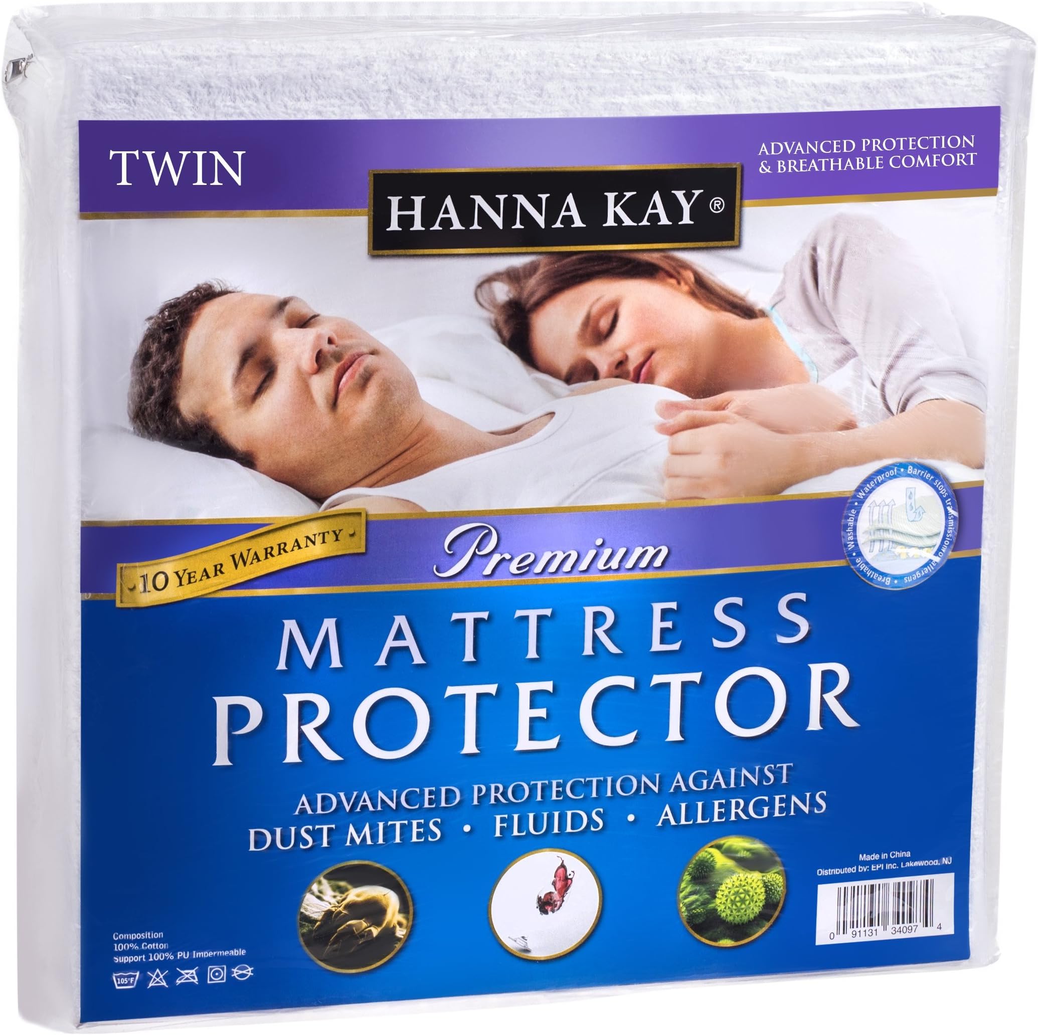 Hanna Kay Waterproof Twin Mattress Protector from A Hypoallergenic, Sweat-Free Solution That fits ALLTwin Mattresses– Keeps You Safe, Dry and Cool –10-Year “Good-Night’s Rest” Warranty
