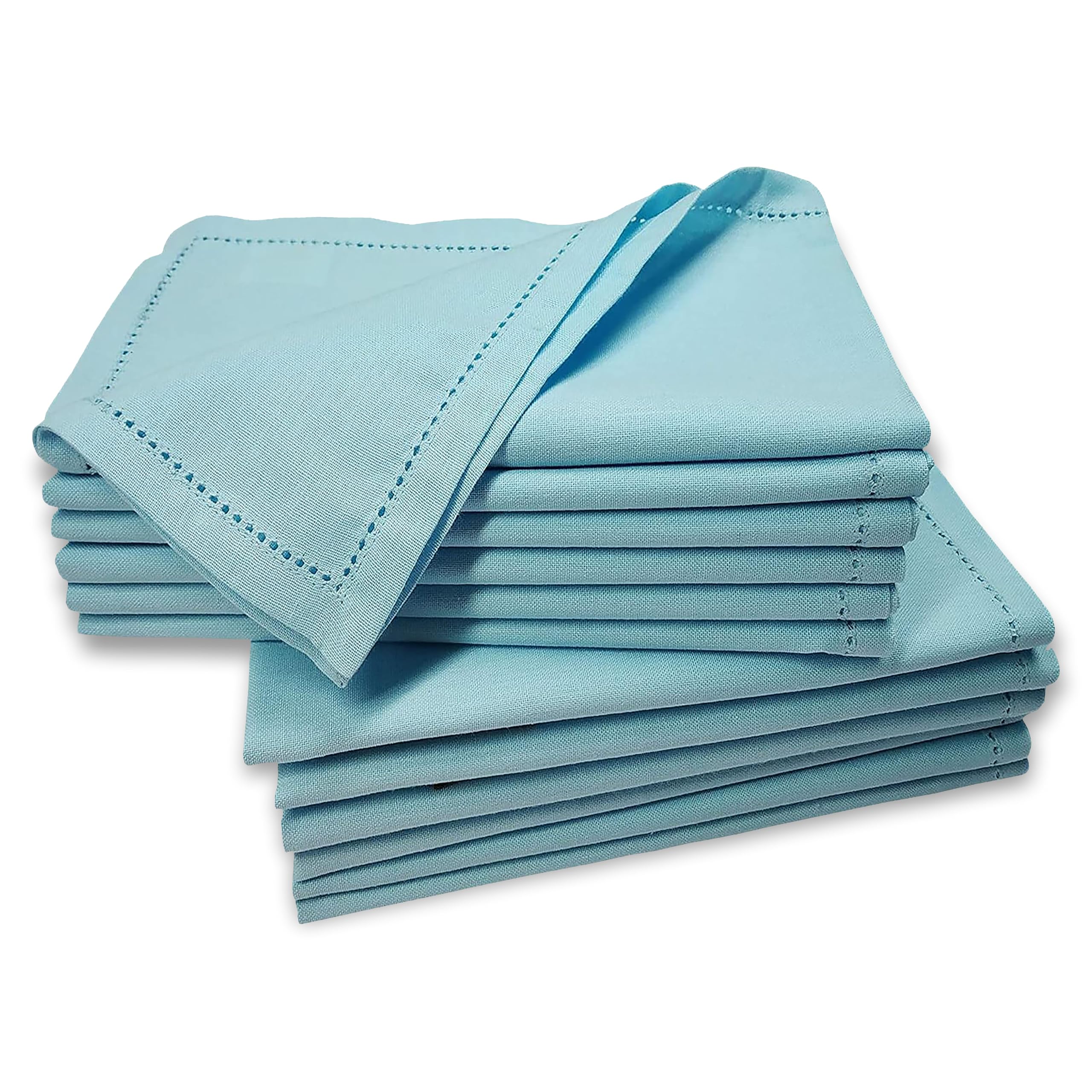 GFI LINEN CLUBS 100% Cotton Cloth Dinner Napkins – 20x20 Inch Aqua Blue Set of 12, Hemstitched Soft Table Napkins for Dining, Christmas, Weddings, Restaurants, Parties & Everyday Use