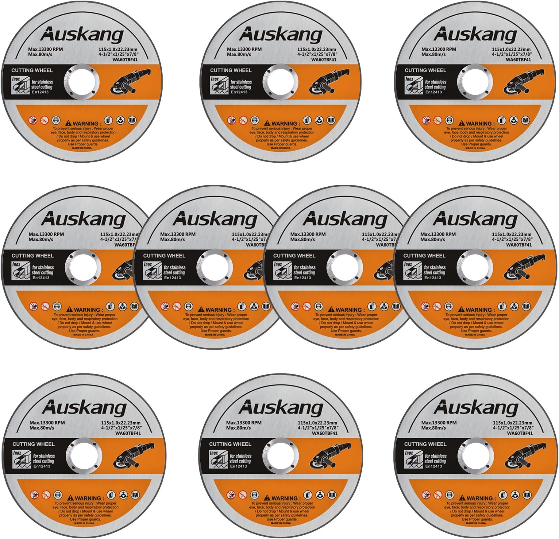 10 Pack 4-1/2-Inch by 0.045-Inch Metal and Stainless Cutting Wheel, 7/8-Inch Arbor. Cutting Disc for Die Grinders Angle Grinders