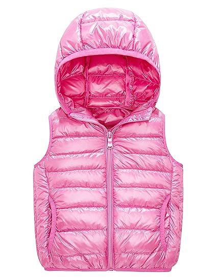 Ultra Leichte Daunenweste Jungen Mädchen, Packbar Im Freien Steppweste mit Kapuze, Wasserdicht ärmellose Jacke