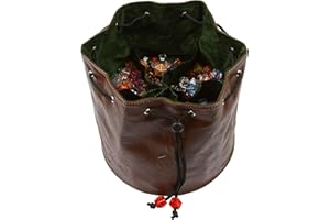 Forged Dice Co. Pouch of The Endless Hoard Dice Bag - Holds Over 1,000 Polyhedral Dice - Dice Storage Bag with 7 Pockets - Perfect for Bulk Dice - Brown/Green
