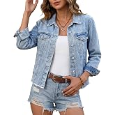 luvamia Denim Jacket for Women Distressed Jean Jackets Button Up Vintage Western Trucker Jacket Frayed Hem Pockets