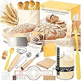 Sourdough Starter Kit, Sourdough Bread Baking Supplies, Round & Oval Banneton Bread Proofing Basket, Bread Sling, Starter Jar, Dough Whisk, Scrapers, Stencils & Bag, Complete Sourdough Kit Gifts