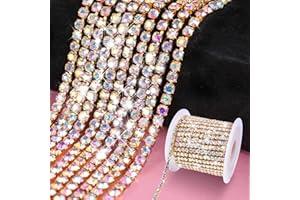 BLINGINBOX Rhinestones Chain 10 Yards SS16/4mm Crystal AB Glass Sew On Rhinestones Cup Chain with Gold Bottom Sew On Trim(ss16-4mm, Crystal AB-Gold Bottom)