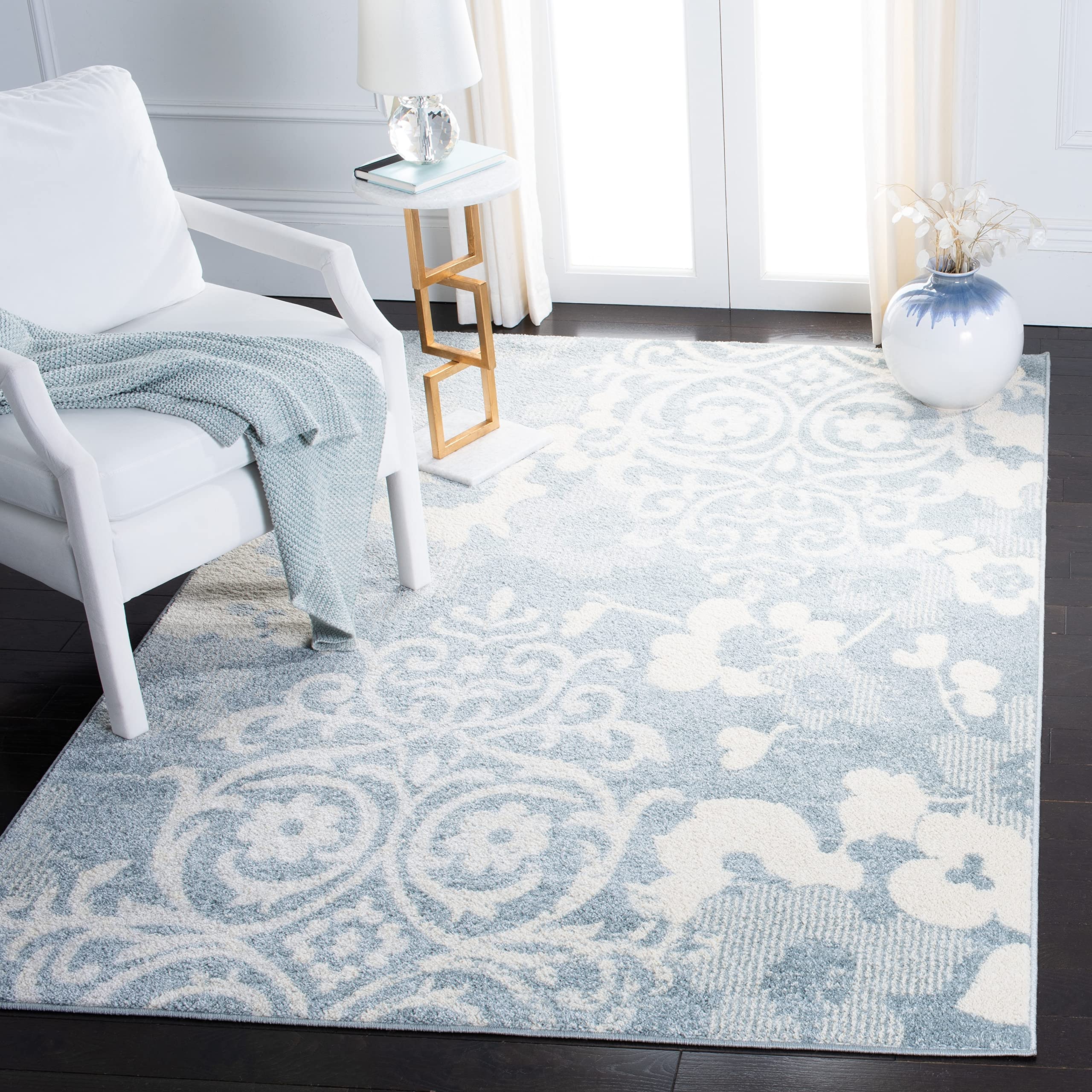 SAFAVIEH Adirondack Collection Area Rug - 9' x 12', Grey & Ivory, Floral Glam Damask Distressed Design, Non-Shedding & Easy Care, Ideal for High Traffic Areas in Living Room, Bedroom (ADR114G) Image