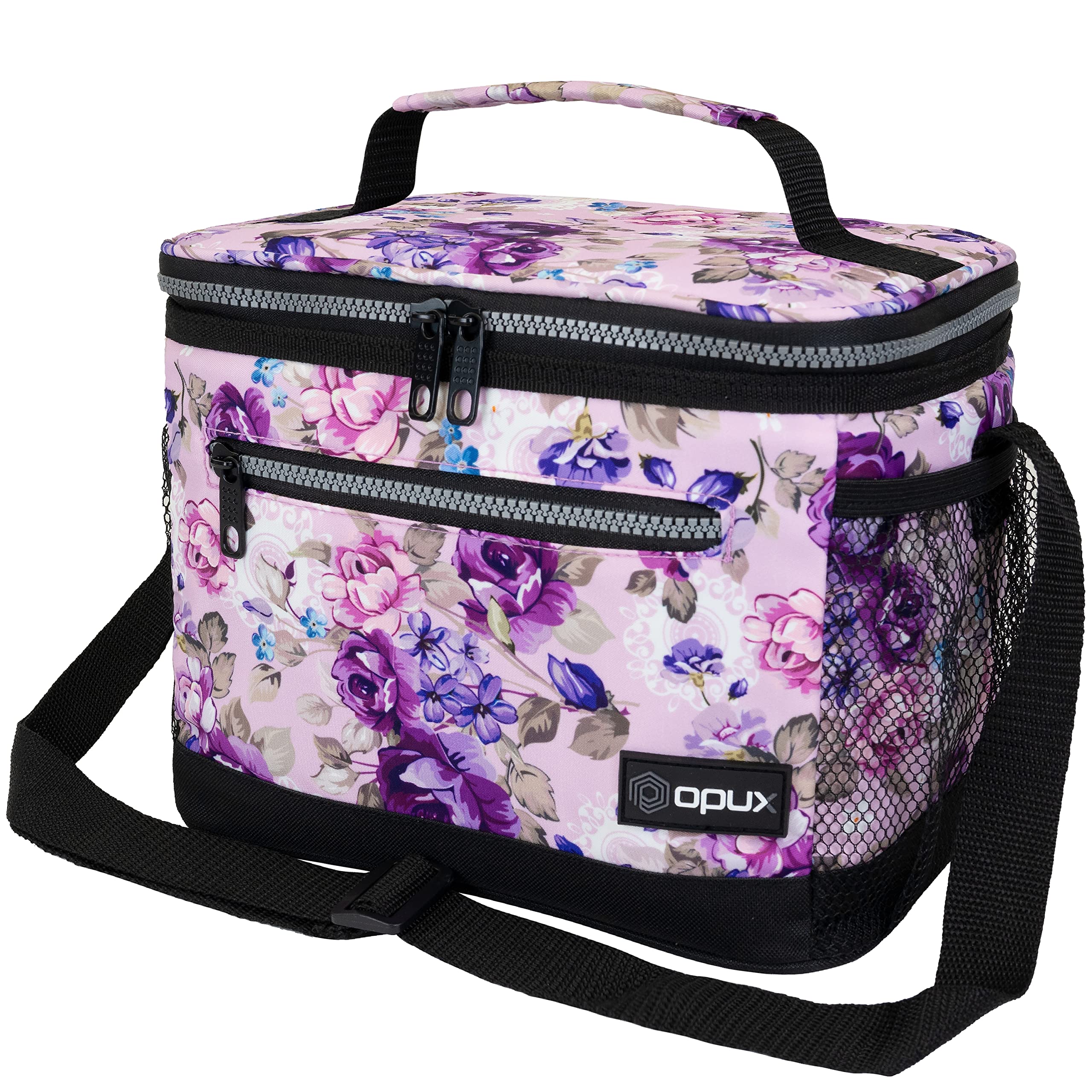 OPUX Premium Lunch Box, Insulated Lunch Bag for Women Adult | Durable School Lunch Pail for Girls | Soft Leakproof Medium Lunch Cooler Tote for Work Office | Fits 8 Cans (Purple Floral)