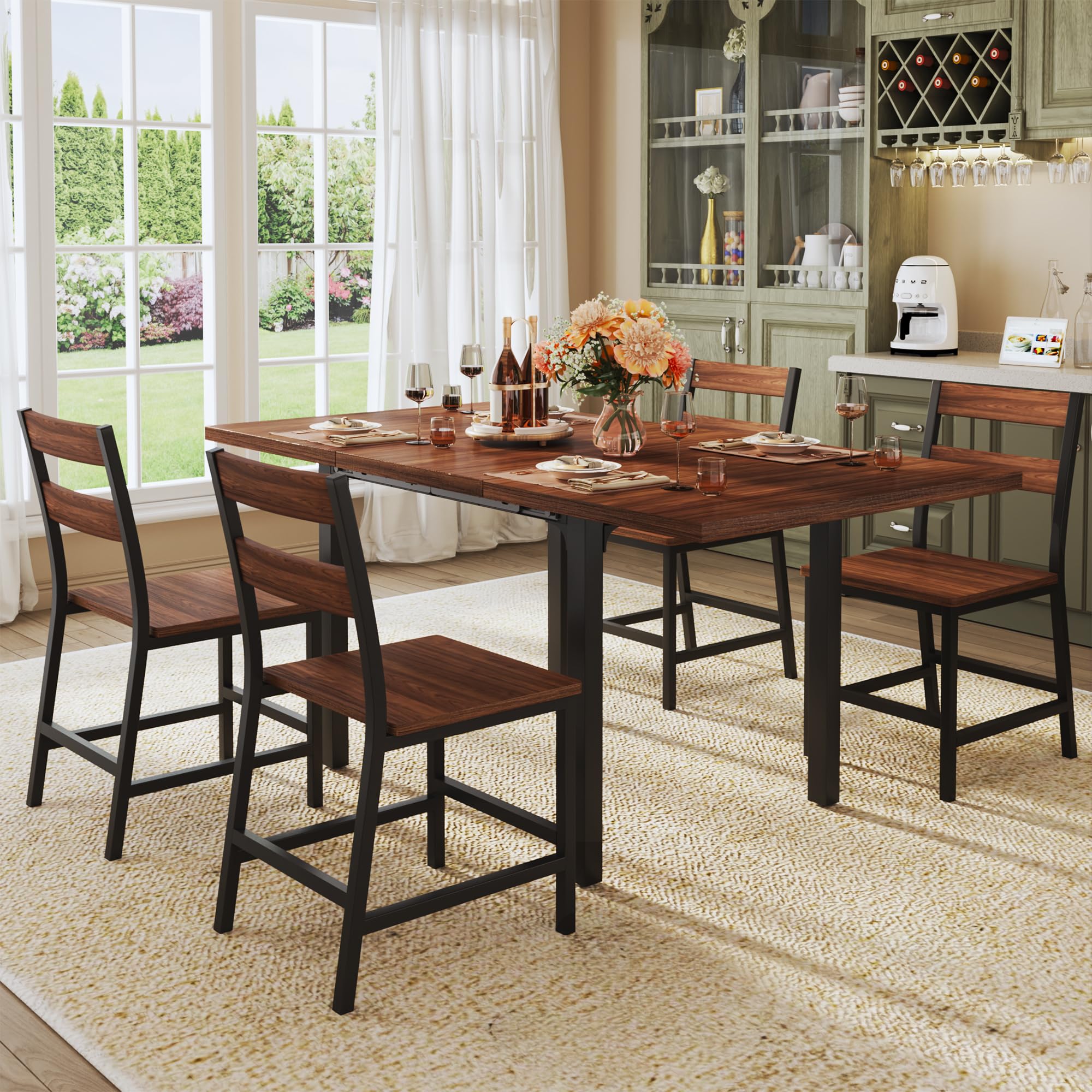 Photo 1 of *****SIMILAR ITEM****
Dining Table Set for 4, Extendable Kitchen Table Set with 4 Chairs, Curved Backrest, Dining Room Table with Solid Metal Frame & MDF Board, for Kitchen Room and Small Spaces, Easy Assembly, Walnut