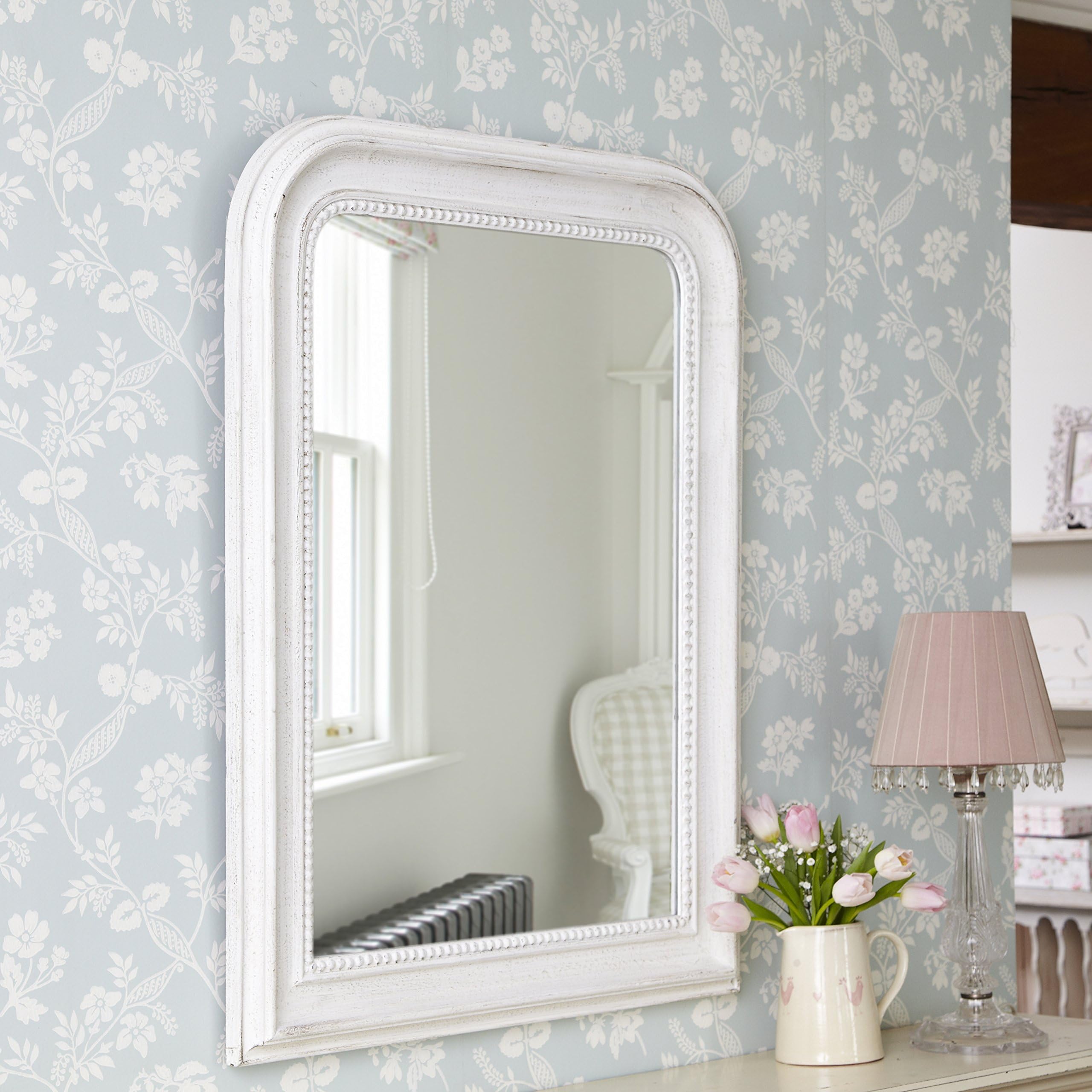 Live Laugh Love 67 x 88 cm Solid Painted Wood Arch Shabby Chic Vintage Style Wall Mirror - Antique White